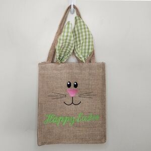 Jute Easter Bunny Happy Easter T ote Bag